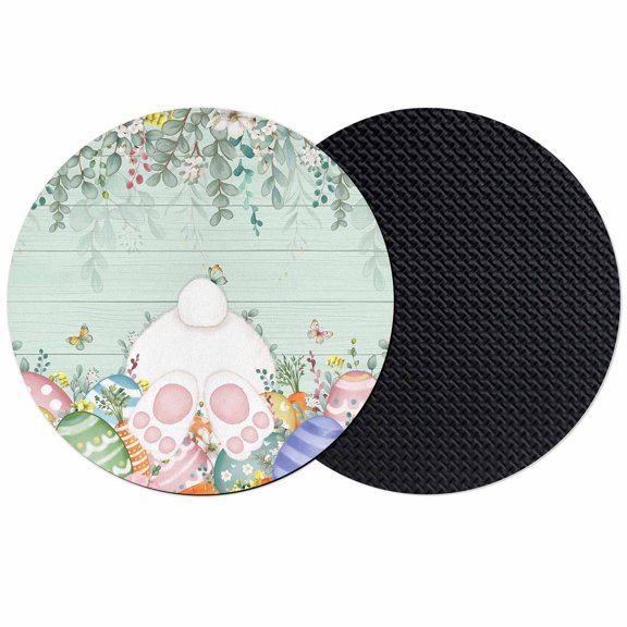 Cute Easter Bunny Coasters Set of 2, Absorbent Coasters for Drinks, Eucalyptus Leaves Colorful Eggs Teal Wooden Coaster for Desk Coffee Table Protection, Home Decor House Warming Gifts 4"