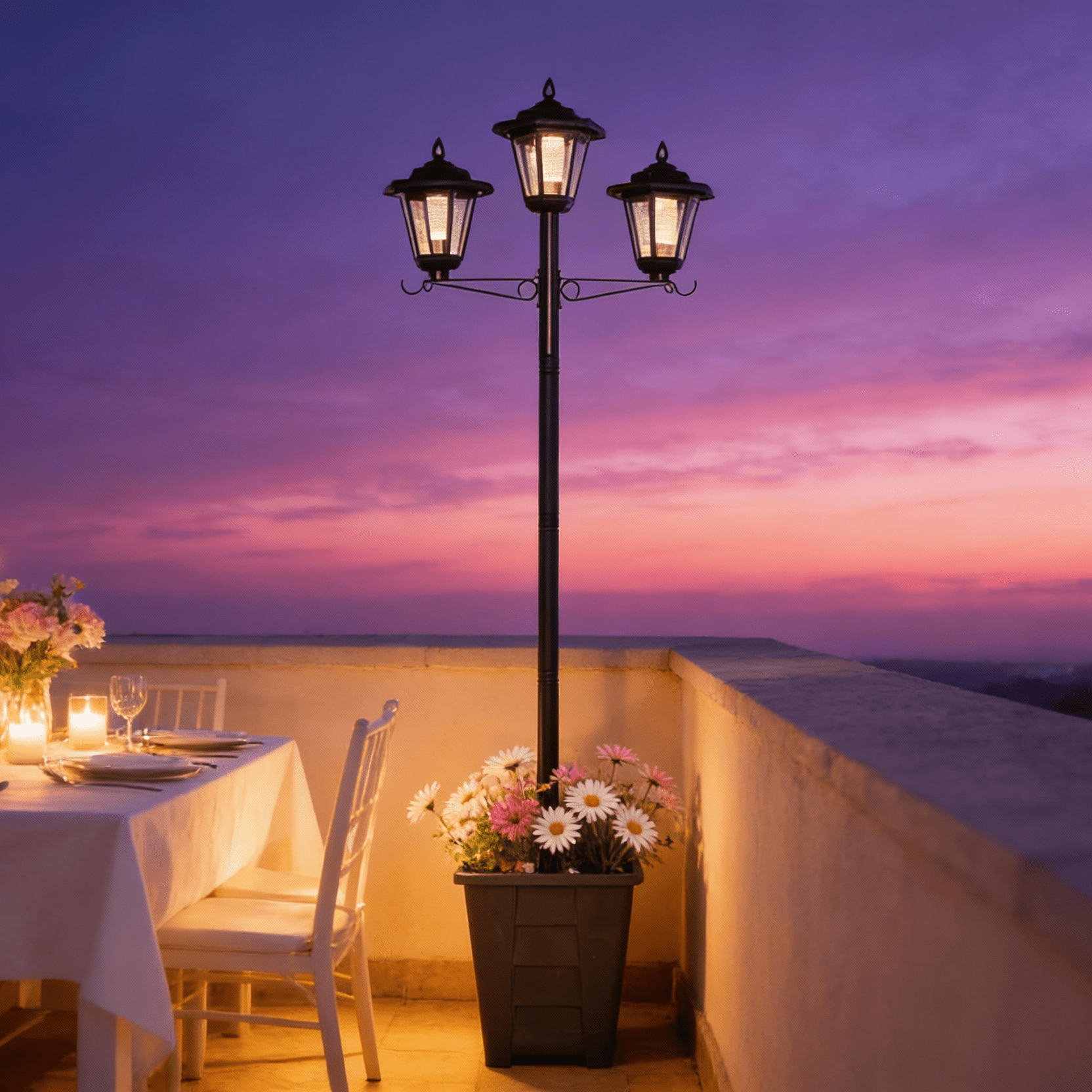 DJGIFI Solar LED Outdoor Lamp Post Light with Planter Bohemian 3-Head Waterproof 1-Pack 18.9 x 9.84 x 68.9 in