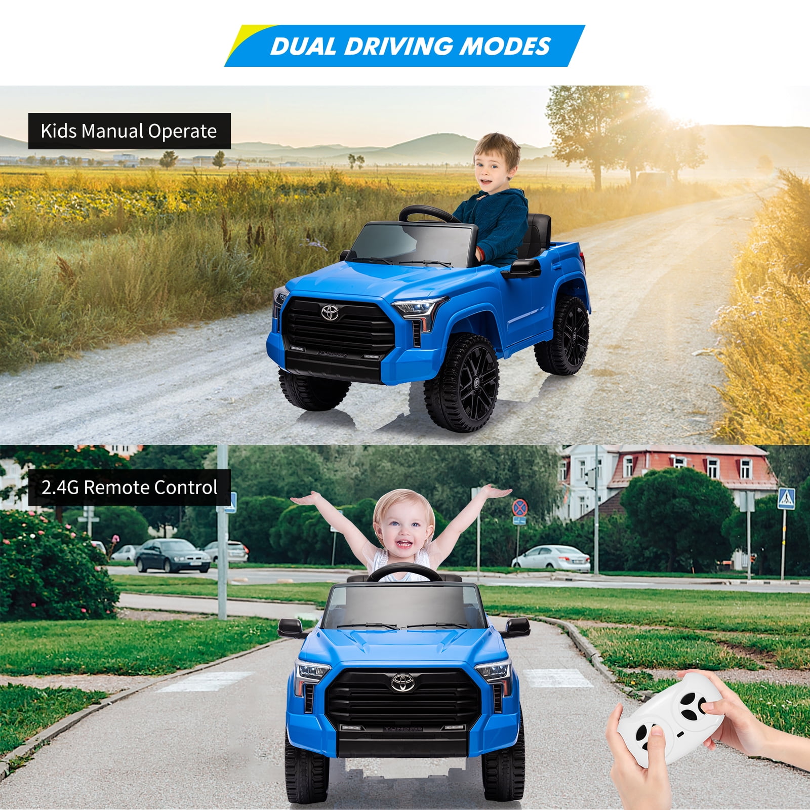 CazToi 12V Ride On Car  Licensed Toyota Tundra Remote Control Music Spring Suspension 3 Speeds LED Lights Gift for Ages 3+