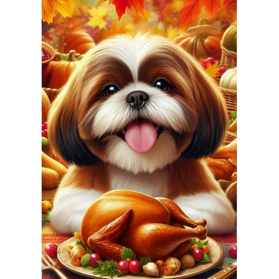 Shih Tzu Brown - Best of Breed DCR Thanksgiving Garden Flag 12" x 17"