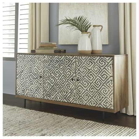 Signature Design by Ashley Kerrings Accent Storage Cabinet with Carved Doors  Brown Frame with Black & White Doors