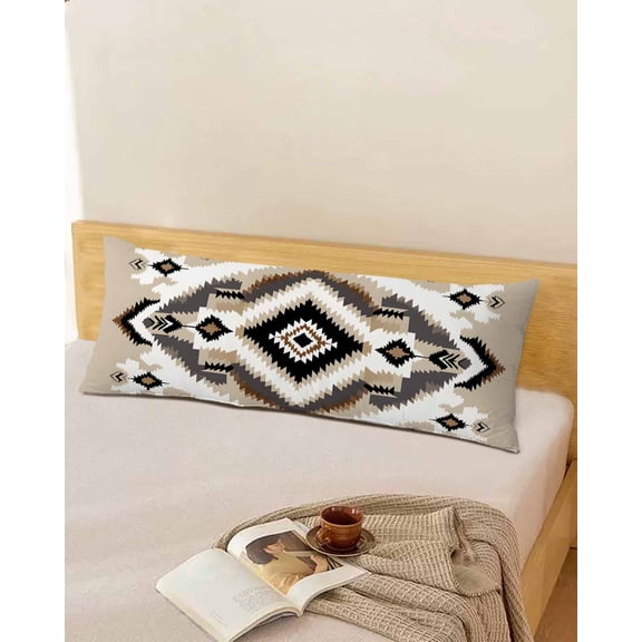 Black Brown Body Pillow Covers, Boho Vintage Southwestern Ethnic Geometric Soft Throw Pillow Cases with Invisible Zipper, Decorative Pillowcase Pillows Protectors for Sofa Bed Couchair 20"x54"