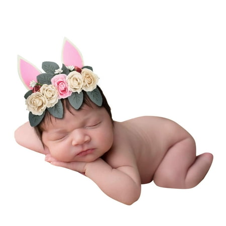 

YWDJ Toddler Kids Grils Flower Bunny Ear Wreath Beach Head Accessories E