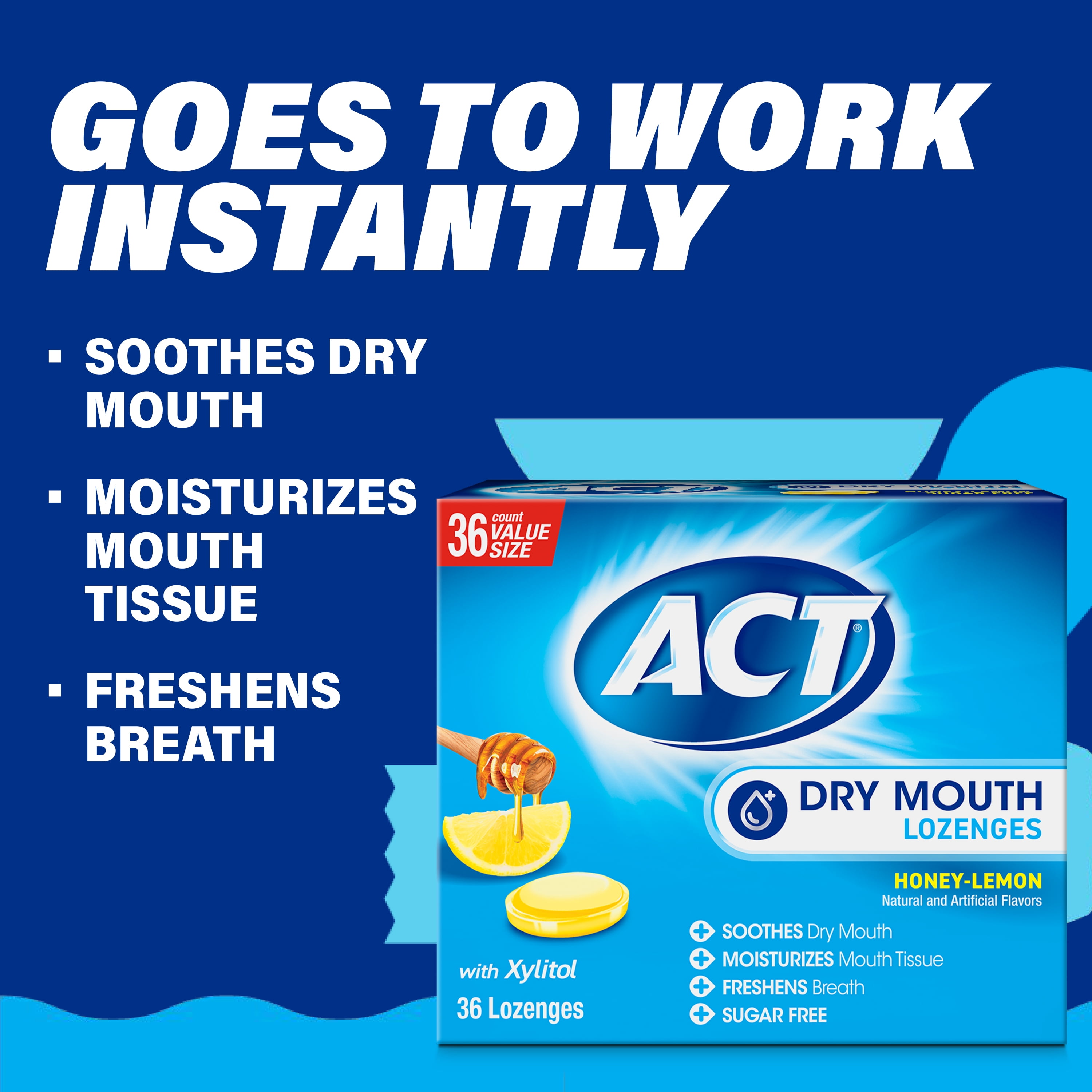 (2 pack) ACT Dry Mouth Moisturizing Lozenges With Xylitol, Honey-Lemon, 36 ct.