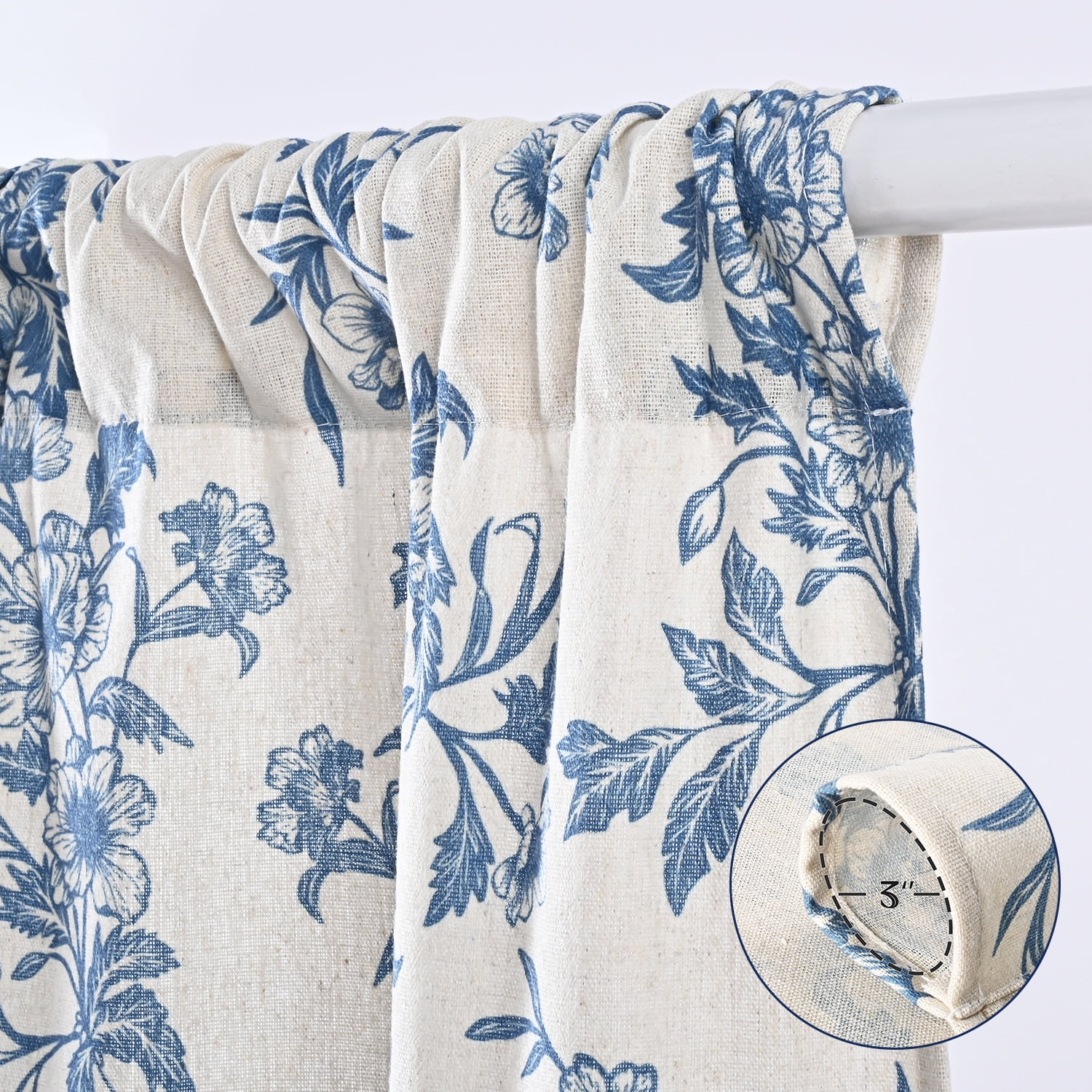 Alishomtll Floral Curtains for Living Room Farmhouse Country Linen Curtains Light Filtering Window Drapes,Blue ,52"x63", 2 Panels