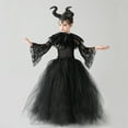 thumbnail image 5 of IBTOM CASTLE Kids Girls Witch Costume Handmade Knitted Tulle Dress with Horns Headband Halloween Carnival Cosplay Dress up Outfits 6-7 Years Black 4pcs, 5 of 8