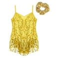 thumbnail image 5 of inlzdz Sequin Tassel Dance Leotard Fringe Dress for Girls Latin Jazz Rumba Tango Disco Dance Costume Gold 12, 5 of 7