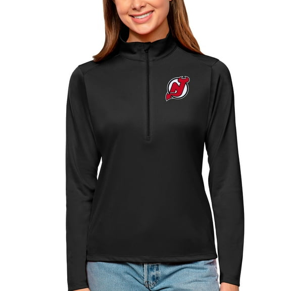 Women's Antigua Black New Jersey Devils Tribute Quarter-Zip Pullover Top