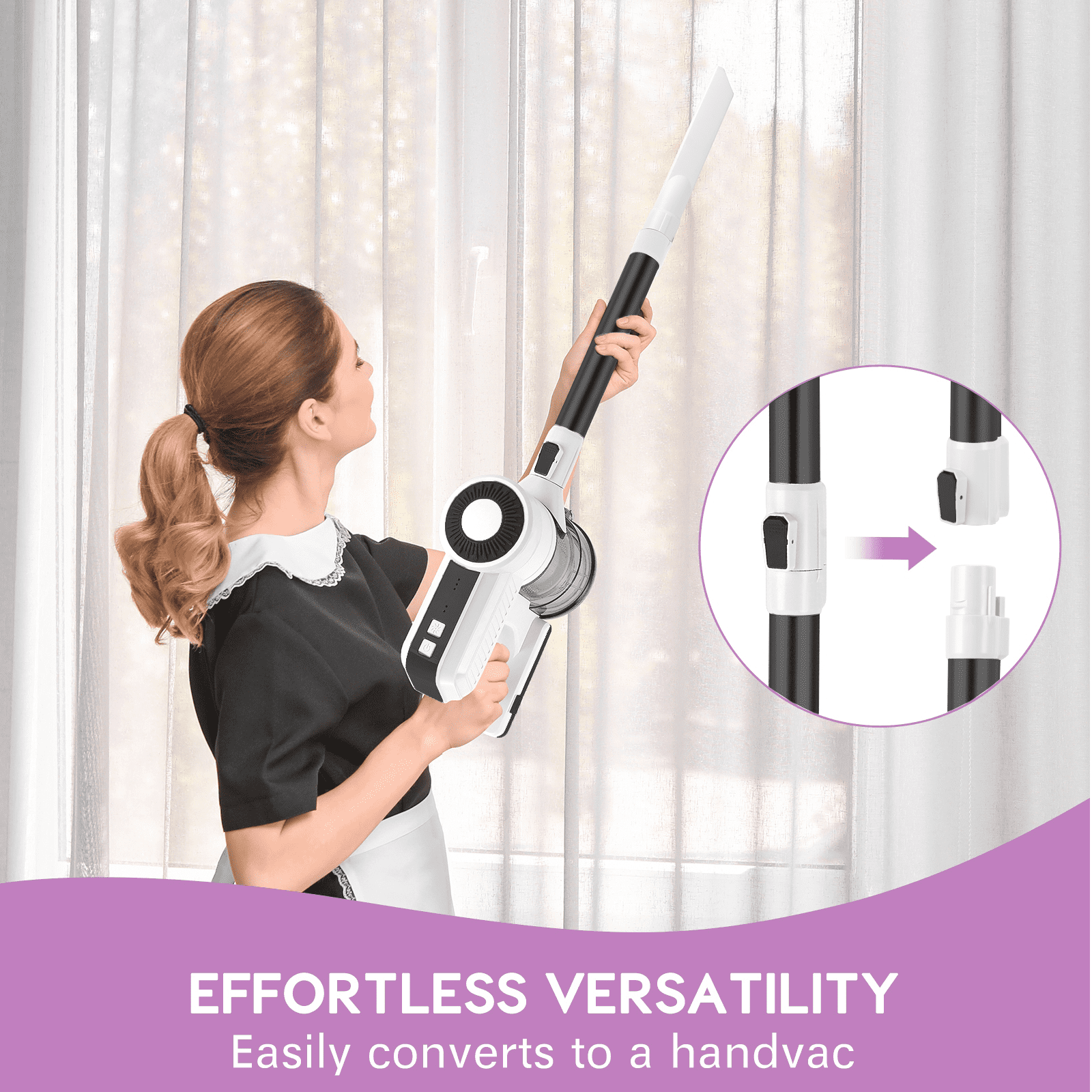 MOOSOO Stick Vacuum Cleaner, 30Kpa Powerful Suction Cordless Vacuum with Headlight Motorized Brush, Self-Standing for Hard Floor, Carpet Pet Hair, Black