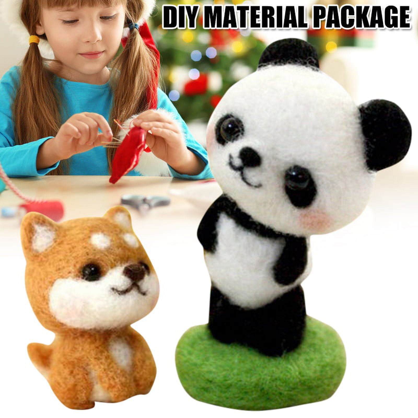 Stamens Dolls,Diy Wool Felt Needle Felting Kit Raw Material For Adult  Cartoon Animal Panda(Panda) 