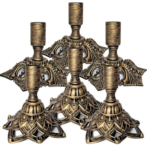 Candlestick Holders,Taper Candle Holder for Candlesticks Gold Brass Vintage Candle Metal Stick Candle Holders for Dinning, Party, Wedding Decor,Fits 3/4 inch Thick Candle&Led Candles(Set of 6 Pcs)