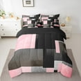 thumbnail image 2 of Feelyou Geometric Anstract Twin Bedding Sets 7-Piece for Adult, Pink Grey Square Bedding Comforter Set, Modern Fashion Reversible Sheet Sets, Luxury Bedroom Decor, 2 of 7