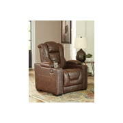 Ashley Furniture Owner's Box Faux Leather Power Recliner in Thyme