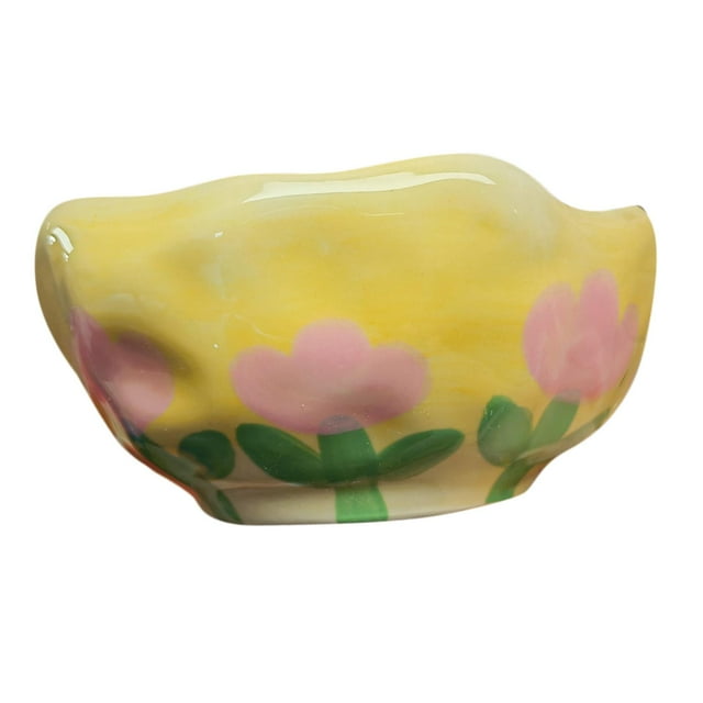 Hand Pinched Japanese Style Retro Ceramic Bowl Cereal Ice Ins Easy to Baking Fruit Tray Dinner Bowls Kitchen Tools Cutlery Yellow