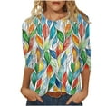 thumbnail image 3 of VBTAPA 3/4 Length Sleeve Womens Tops Vintage Floral Print Crewneck T-shirt Dressy Casual Summer Blouse Lightning Sales Today Multicolor XXXXXL, 3 of 6