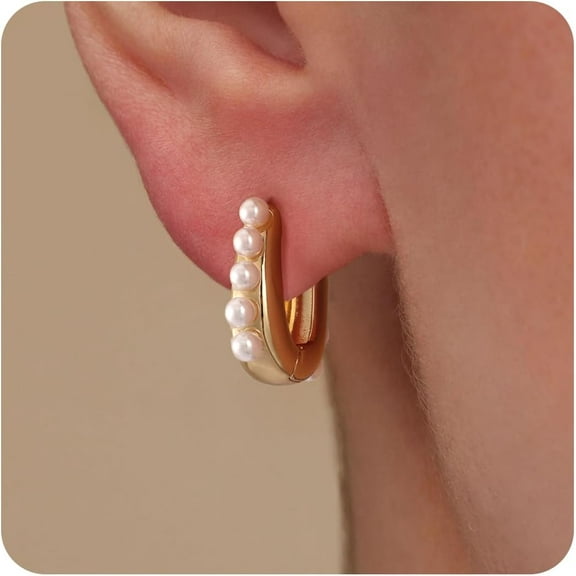 Dainty Freshwater Pearl Earrings - Trendy 14K Gold Plated/925 Sterling Silver Small Hoop Dangle Earring For Women Wedding Jewelry[Z1]