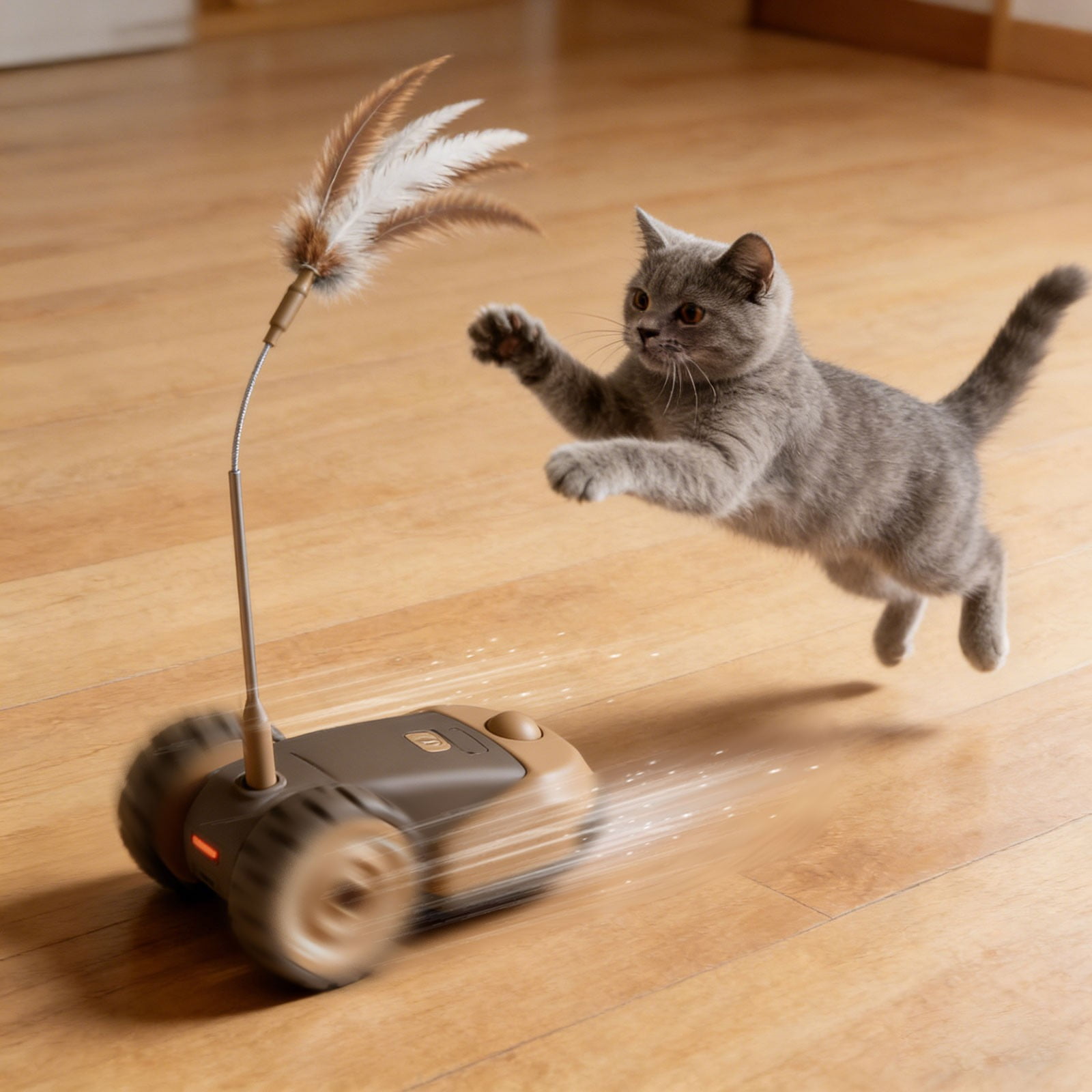 3-in-1 Interactive Cat Toy - 2-Speed Automatic Moving Mouse Cat Toys Self Play with Hanging Feather String Ribbon and Wiggly Silicone Mice Tail for Bored Indoor Adult Cats Kittens