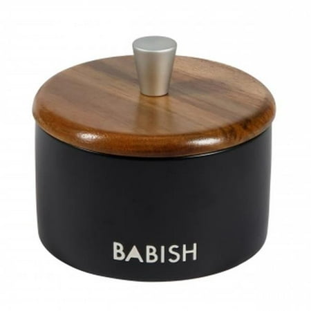 Babish 9 oz Round Stoneware Salt Cellar w Acacia Wood Lid in Black