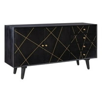 Linon Alivia Mango Wood Console 4 Drawers 2 Shelves in Black with Gold Lines
