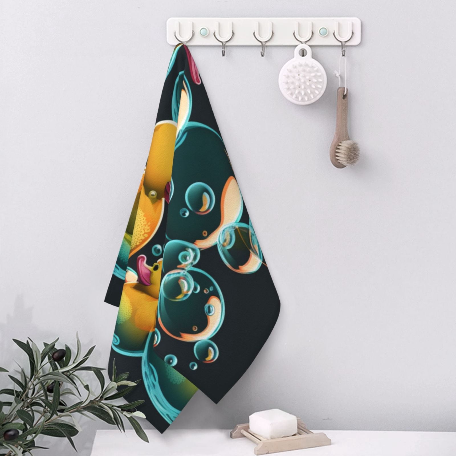 Cartoon Rubber Ducks Soap Bubbles Retro 27.5" x 16" Ultra Soft Hand Towel, Face Wash Cloth for Bathroom, Gym, Travel, Pool