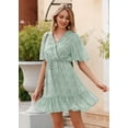 thumbnail image 6 of Maskion Women's Summer Casual Floral Dress Cross V Neck Ruffle Short Sleeve Flowy Mini Wedding Dresses with Belt, 2XL Green, 6 of 6