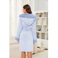 thumbnail image 3 of U2SKIIN Women Fleece Hooded Robe, Short Plush Bathrobe Warm Fluffy Cute Spa Robe,(Light Blue,L-XL), 3 of 4