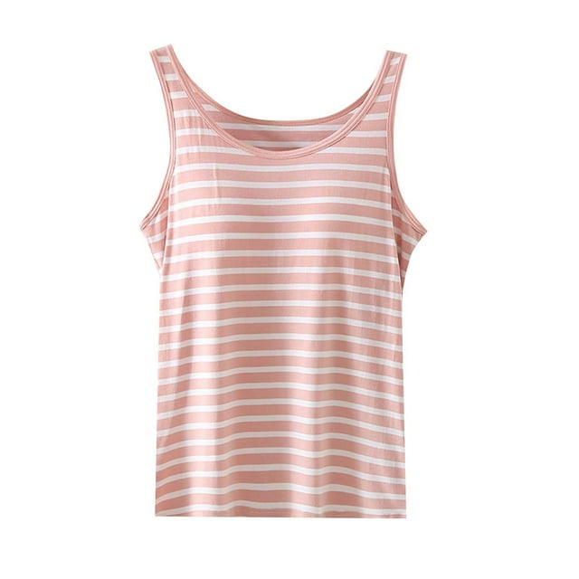 Pajama de las Mujeres Conjunto de Raya con Manga con la Copa de la Almohadilla Del Sujetador Ropa de Casa, Suave de Dos Piezas para el Sueño Casual