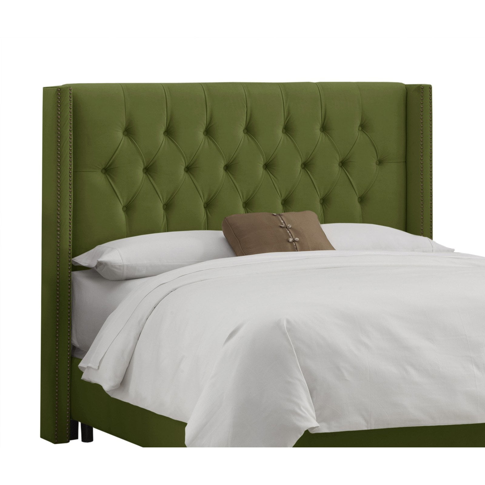 Diamond Tufted Wingback Velvet Upholstered Headboard With Nail Head Diamond Tufted Wingback Velvet Upholstered Headboard With Nail Head Trim