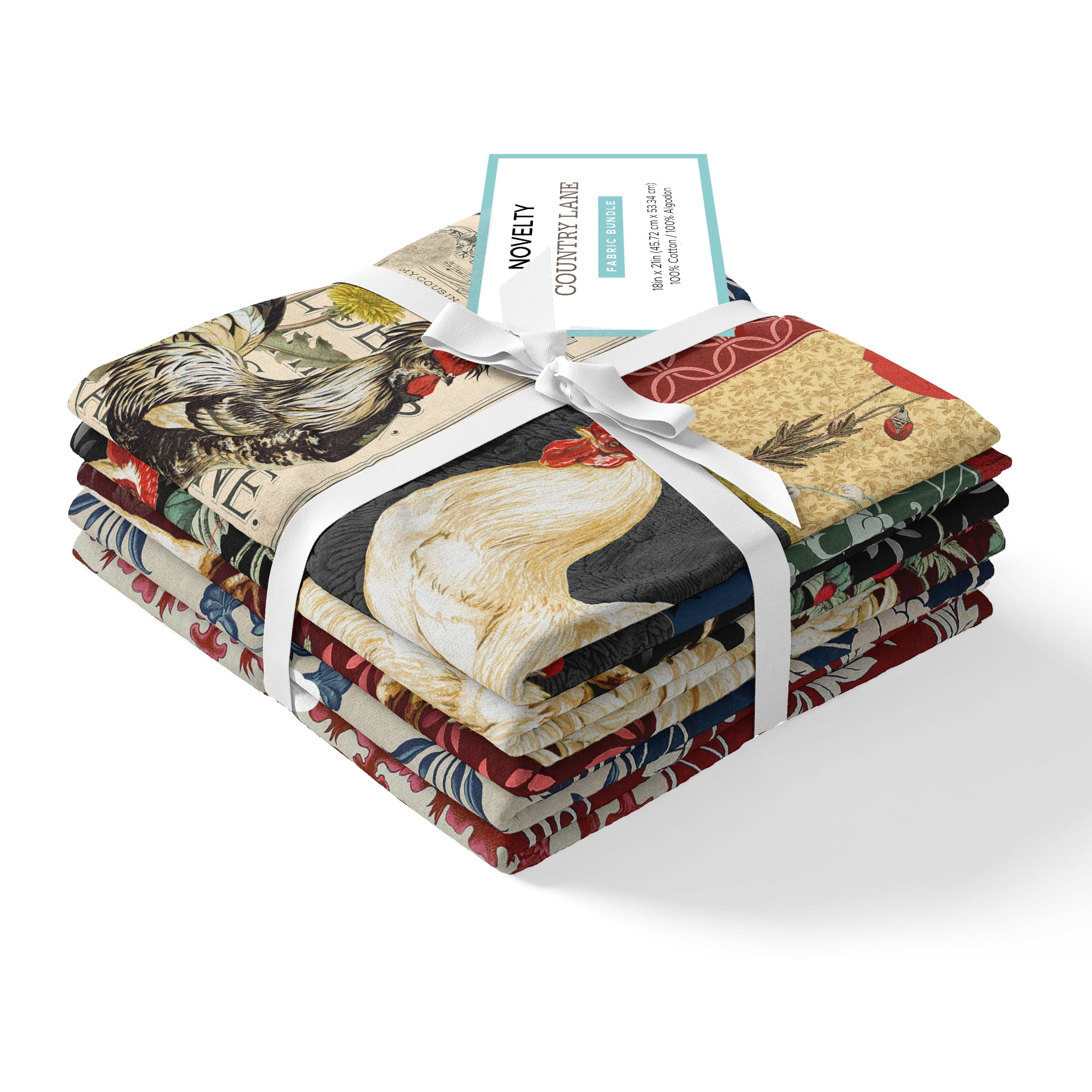 David Textiles 18" x 21" 100% Cotton Counrty Lane, Multi-color, for Quilting & Sewing, 5 Pieces