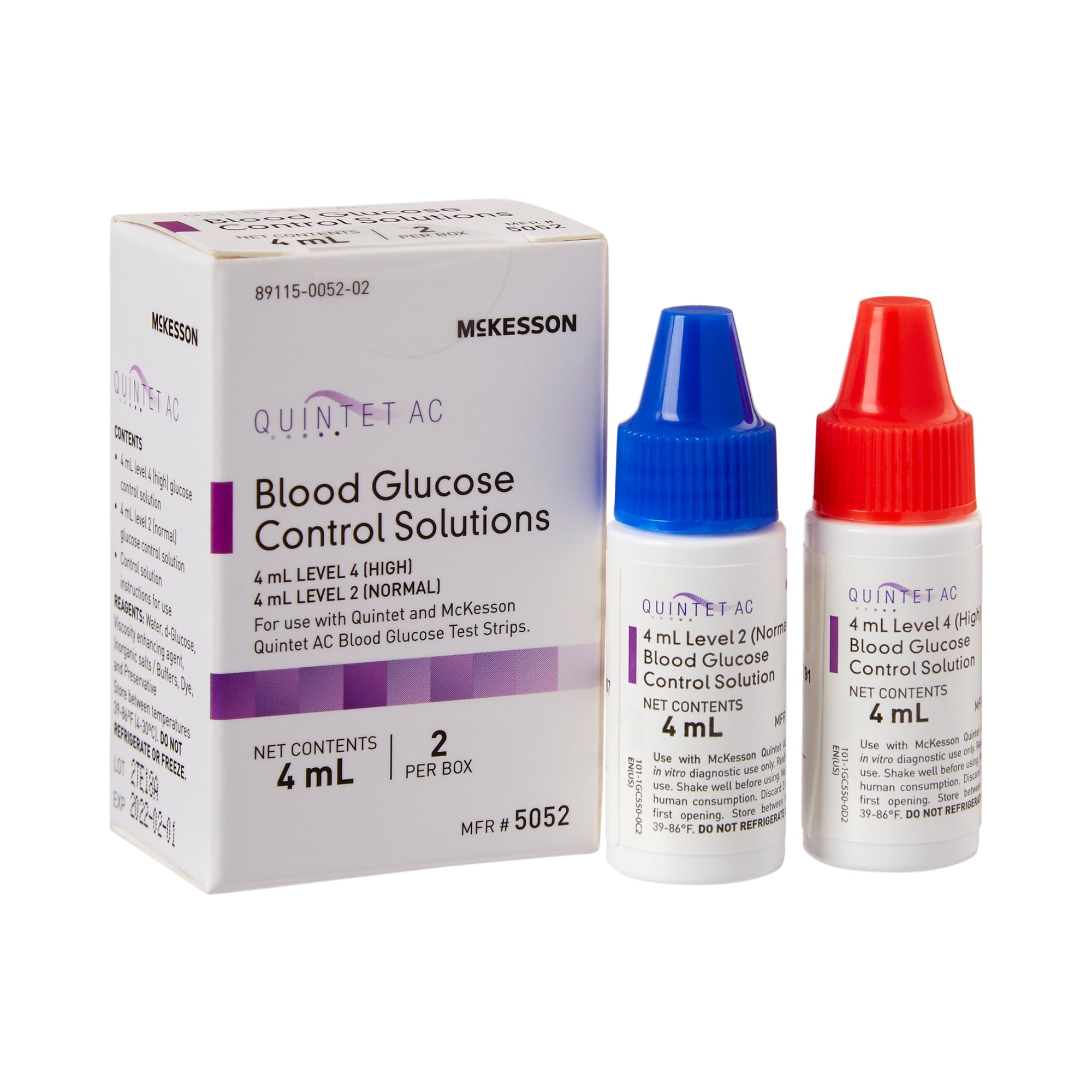McKesson Quintet AC Blood Glucose Control Solution Level 1&2 2 X 4 mL 5052 1 per Box