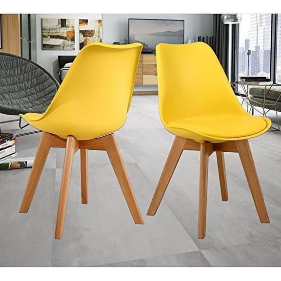 Mid  Modern Kitchen and Dining Room Chair, Set of 2 (Vitality Yellow)