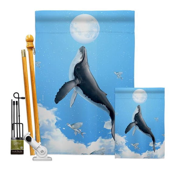 Breeze Decor FK120269-BO Flying Whale Animals Sea Creature 28 x 40 in. Double-Sided Decorative Horizontal House Flags Kit for Decoration Banner Garden Yard Gift