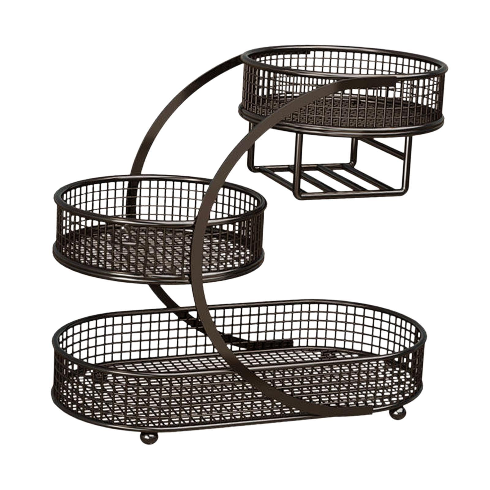 Fiocias Bread Storage Basket, Metal Fruit Bowl, Vegetable Stand, Dining Table, Vegetable Black