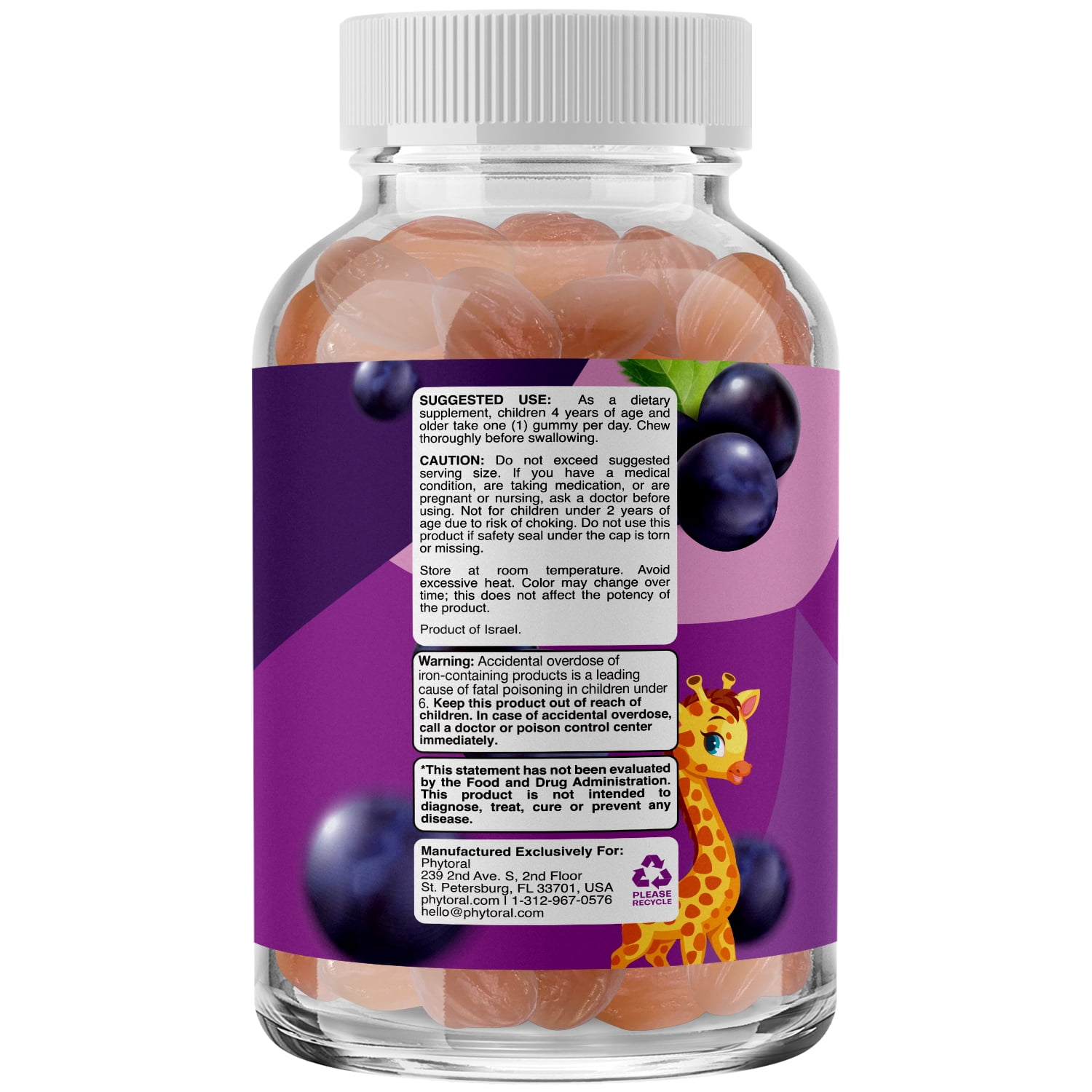 Phytoral Iron Gummies with Vitamin C for Kids – Blood & Immune Support Supplement, 120 Count