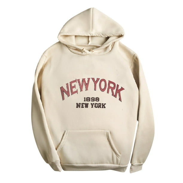 Gibobby Sudaderas universitarias con capucha Sudadera con capucha para mujer, estampado informal, manga larga, cuello redondo, bolsillo, , parte superior (Beige, L)