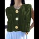 thumbnail image 1 of Cárdigan Corto de Punto Sin Mangas para Mujer 2025, Suéter Informal de Crochet con Botones y Bolsillos Verde XL, 1 of 10