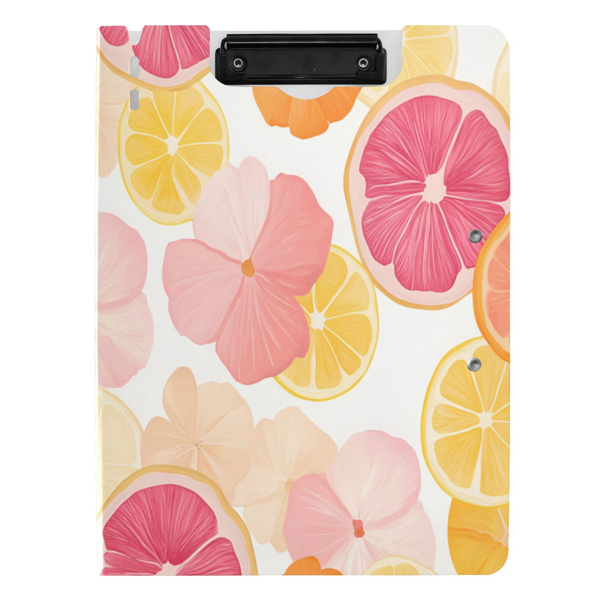 FORMRS A4 Clipboard Folder with Pen Holder Horizontal Foldable School Office Binder, Pink Floral Orange