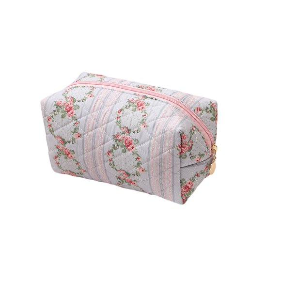 Maquillaje para mujeres y niñas. Neceser de viaje con cremallera y espacio para artículos de aseo. Bolsa de viaje portátil para maquillaje, de tela azul