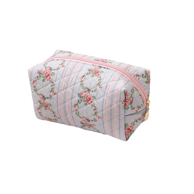 Maquillaje para mujeres y niñas. Neceser de viaje con cremallera y espacio para artículos de aseo. Bolsa de viaje portátil para maquillaje, de tela azul