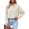 thumbnail image 1 of Asyoly Womens Tops Casual Button Down Cotton Cropped Shirts Solid Long Sleeve Dressy Oversized Blouse with Chest Pocket, 1 of 7