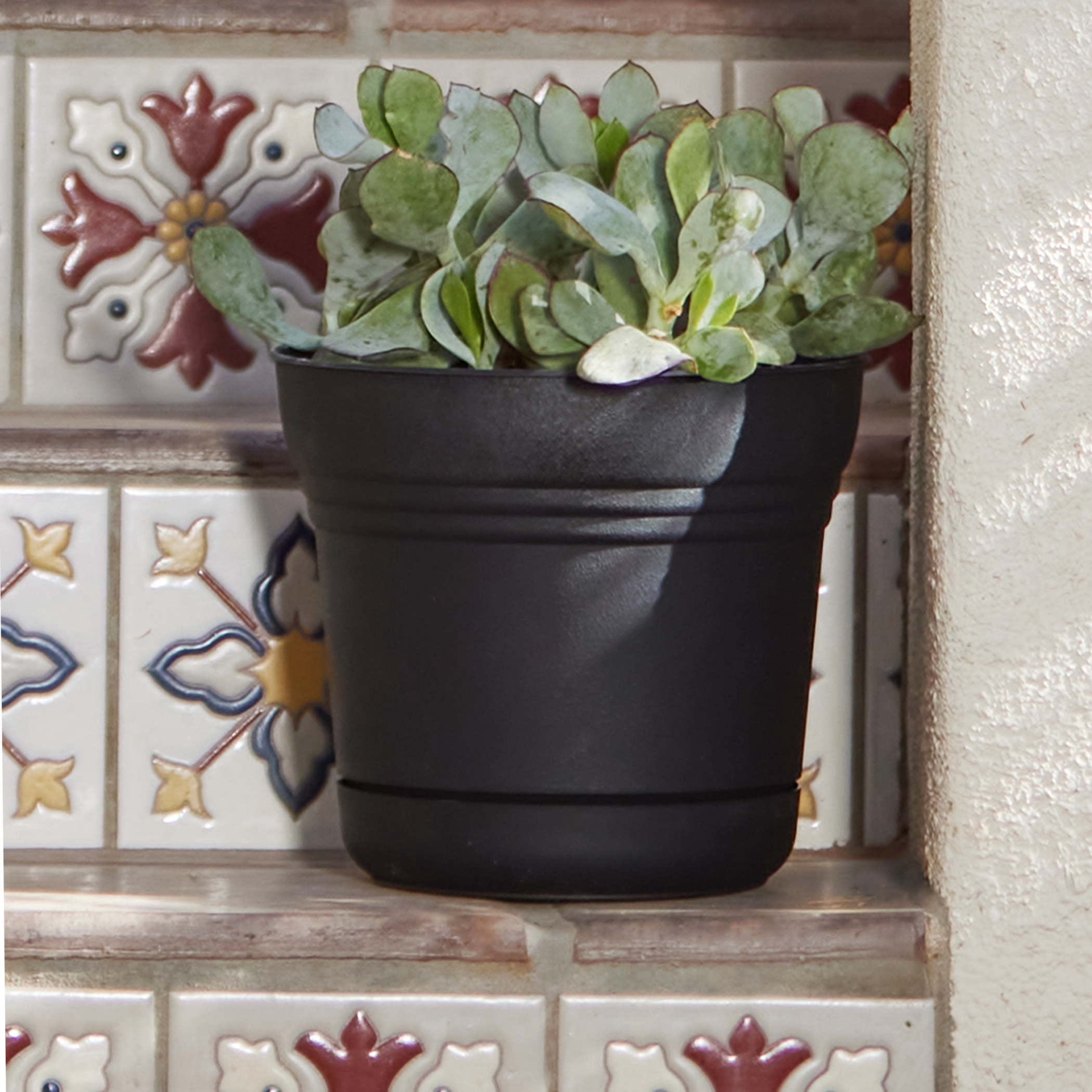 Bloem Saturn 10" Round Plastic Planter - Indoor/Outdoor, Snap-in Saucer & Drainage Holes, Black
