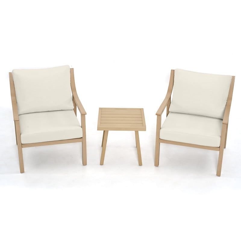 3-Piece Patio Bistro Set, All-Weather Aluminum Outdoor Conversation Set Includes 1 Side Table and 2 Cushioned Armchairs