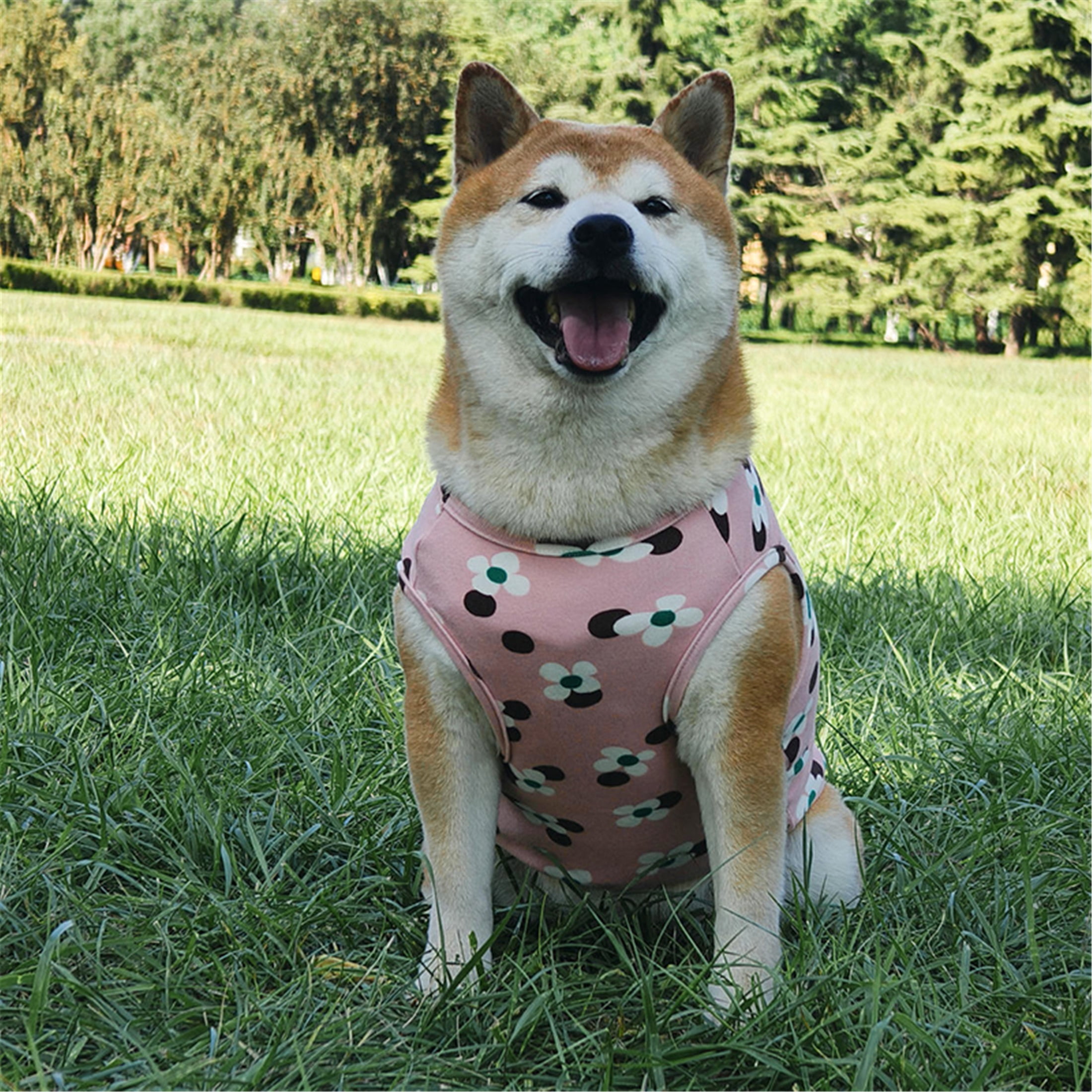 HQREA Floral Large Big Dog Vest Shirt Girl Spring Autumn Warm Fleece Sleeveless Pet Vest Clothes Samoyed Undershirt Corgi Outfits