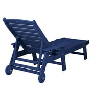 Aukfa 3 Pcs Outdoor Patio Chaise Lounge w/ Coffee Table&Cup Holder, Adjustable Backrest, HDPE, Navy
