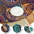 thumbnail image 4 of Exotic Floral 44Inch Bohemian Round Tablecloth with Elastic Hem, Stretchable Table Cover Fits 38 to 42 Inch Tables, Spill Resistant, 4 of 7