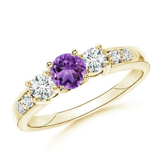 Three Stone Amethyst 0.75 Ctw 925 Silver Yellow Plated Women Engagement Ring