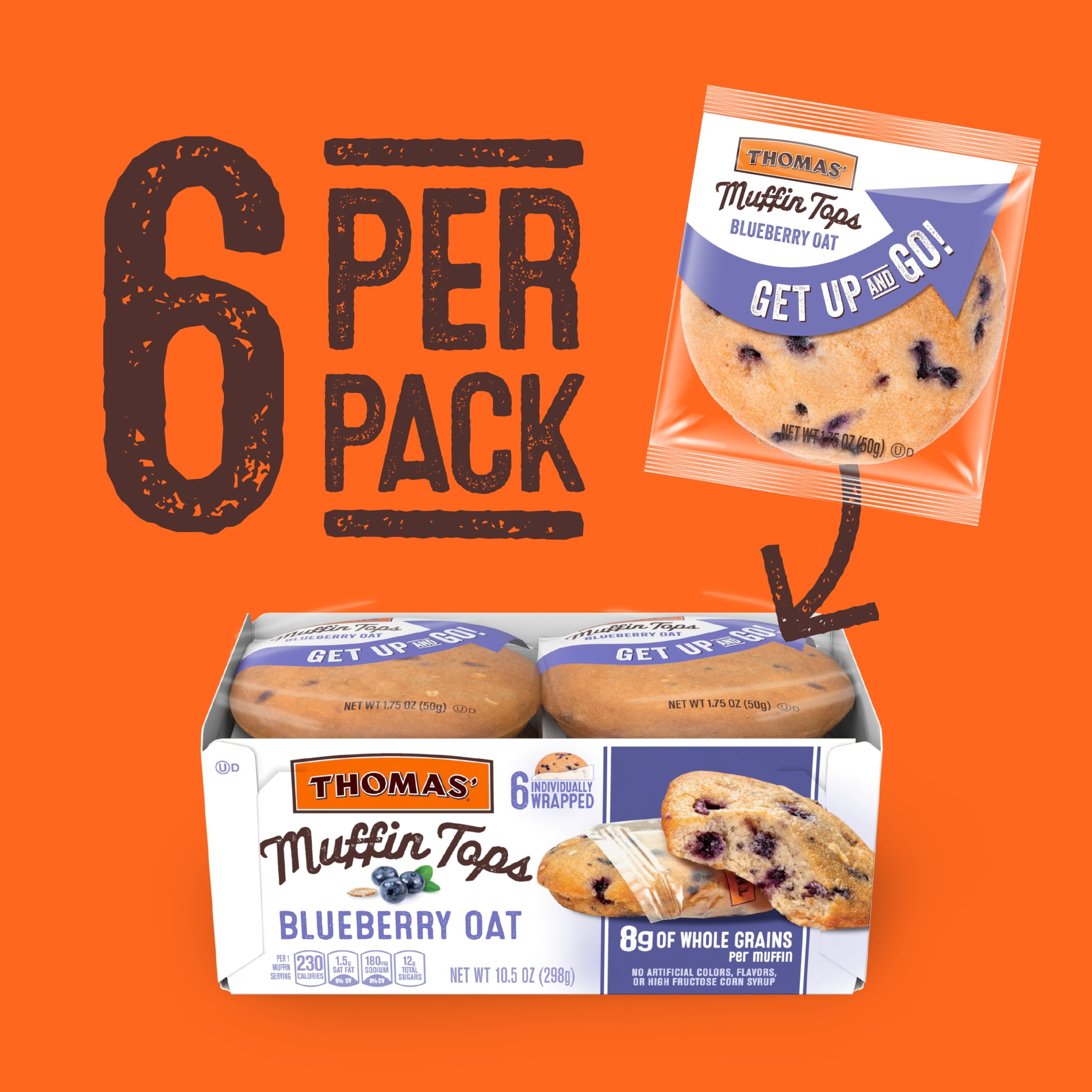 Thomas' Blueberry Oat Muffin Tops, 6 packs, 10.5 oz