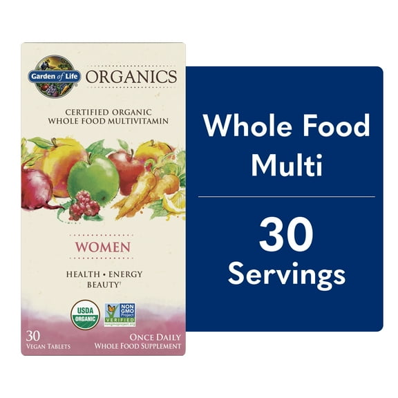 Garden of Life Organics Women's Multivitamin Supplement for Health, Energy, Hair Skin and Nails, Metabolism Support with Biotin, 30 Count