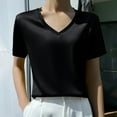 thumbnail image 2 of Posijego Women's Silk Satin Blouse Business Casual V Neck Tops Solid Color Loose Summer Tee Shirts for Ladies, 2 of 3
