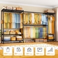 thumbnail image 3 of ULIF E17 Heavy-Duty Clothes Rack with 2 Expandable Hanging Rods, Black | (78-102.7)”W x 15.7”D x 76.6”H Adjustable Clothing Racks with Shelves, Metal Closet Wardrobe System for Hanging Clothes, 3 of 8